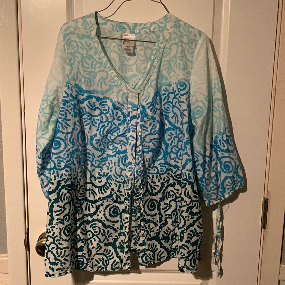 100% Cotton, pretty shades of blue